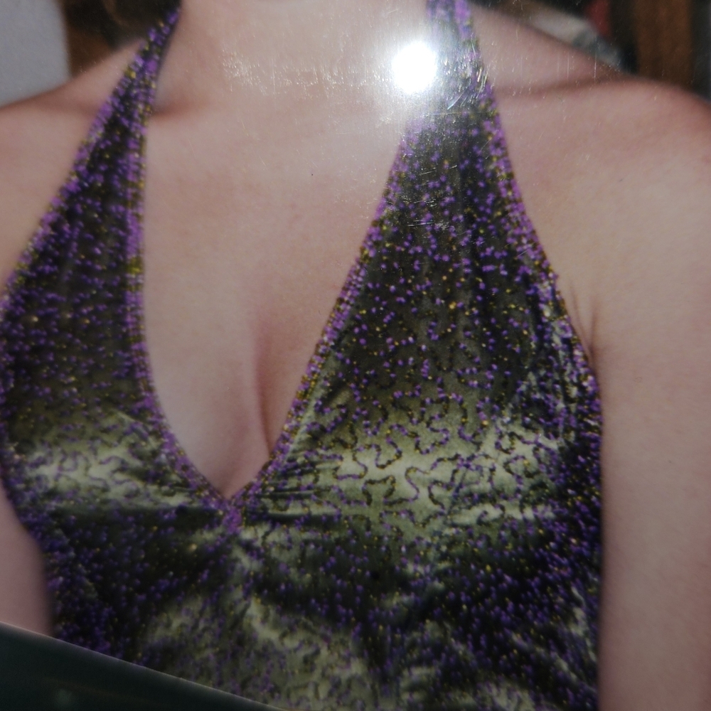 Je Matadi Gown Beaded Silk Fabric Shell Prom Formal Glam Purple Green Dress - Picture 8 of 17